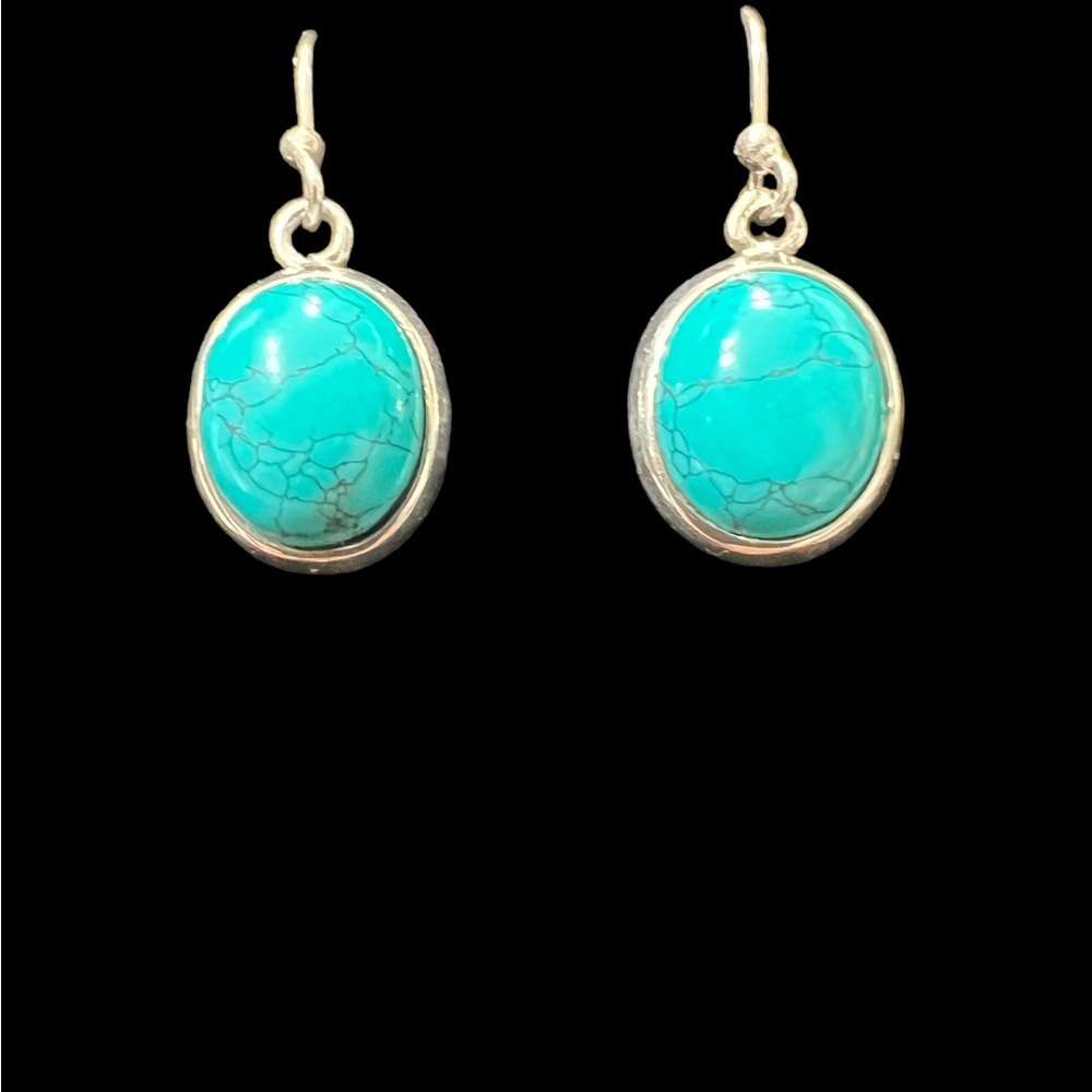 TURQUOISE GEMSTONE 925 STERLING SILVER HANDMADE UNIQUE EARRING L-1.25"☑️